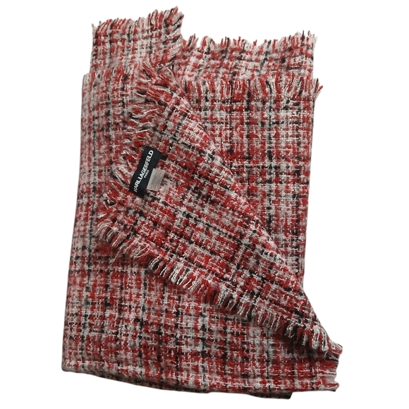 Karl Lagerfeld Paris' Scarf Blanket Woven Textured Tweed with Fringe in … - Picture 11 of 16